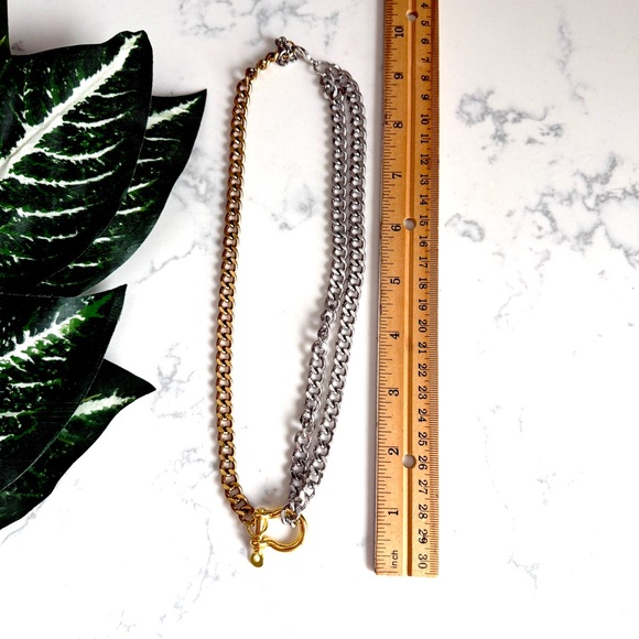Mixed Metal Gold & Silver Cuban Link Chain Necklace Caribeaner Bit Closure NEW - Picture 9 of 10